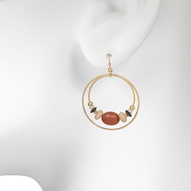 Emberly Gold Tone Double Drop Hoop Beaded Earrings