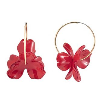 Emberly Gold Tone Statement Acetate Flower Hoop Earrings