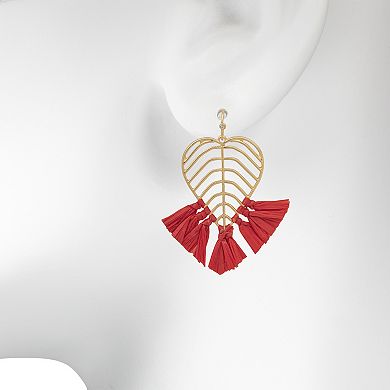 Emberly Gold Tone Leaf Raffia Drop Earrings