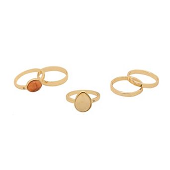 Emberly Gold Tone Stone & Metal Ring Set