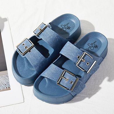 Roxoni Women’s Denim Platform Double-Strap Sandals