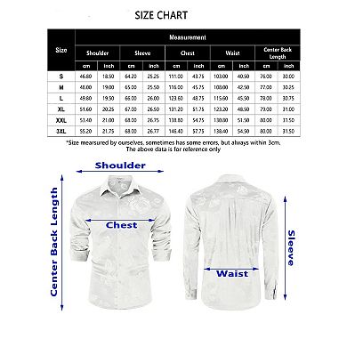 Men's Velvet Button Down Shirts Long Sleeve Collared Vintage Embossing Office Business Casual Tops