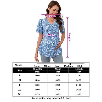 Women's Maternity V-Neck Blouses Short Sleeve Top with Drawstring Waist