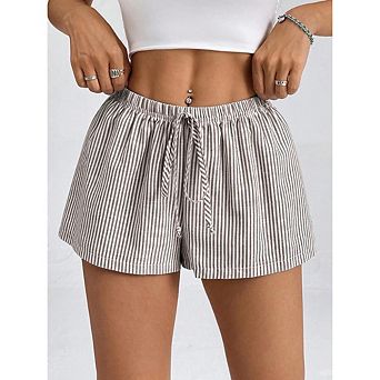 Women's Low Rise Striped Shorts Drawstring Elastic Waist Casual Wide Leg Summer Lounge Shorts