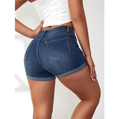Women's Stretchy High Waisted Denim Shorts Ripped Distressed Cut Off Jean Shorts with Pockets