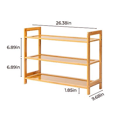 3-Tier 100% Bamboo Shoe Rack for Entryway Closet