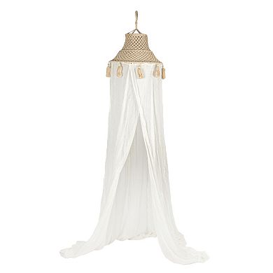 Hello Honey White Cotton Macramé Canopy with Tassels