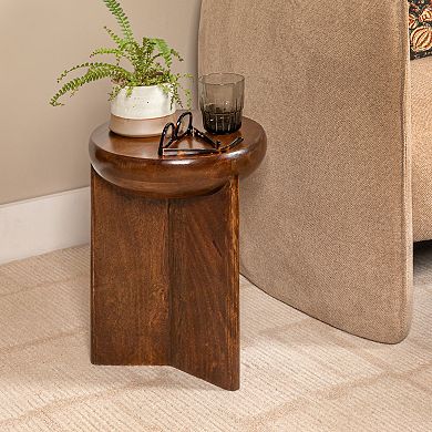 Hello Honey Semi-Sphere Mango Wood Accent Table with Solid Legs, Walnut Finish