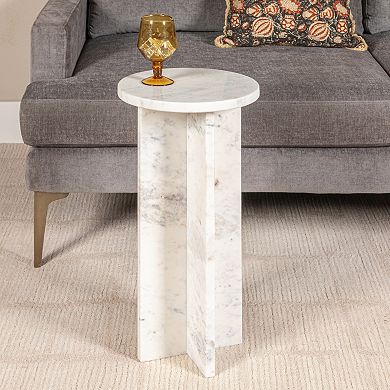 Hello Honey Round Mable Martini Accent Table with Interlocking Cross Base, White