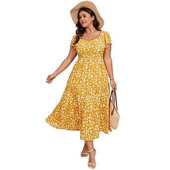 Women's Plus Size Short Sleeve Floral Dress with Side Pockets