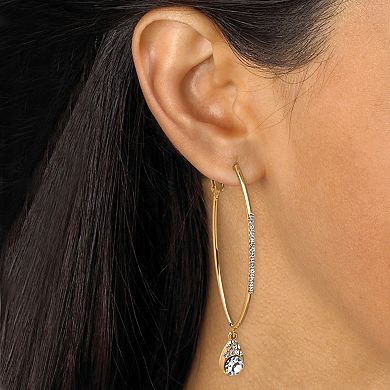 White Crystal Goldtone Hoop Teardrop Earrings (1.5")