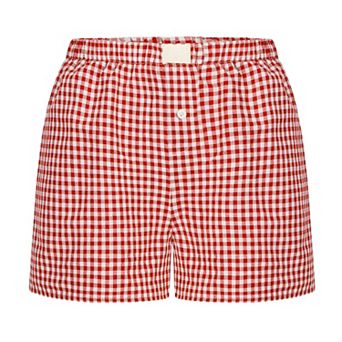 Women Y2K Plaid Pajama Shorts Elastic Waist Cute Gingham Sleep Shorts Lounge Bottoms