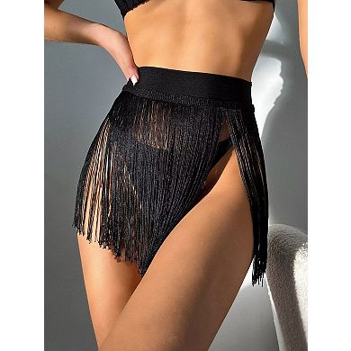 Women's High Waist Fringe Trim Party Mini Skirt