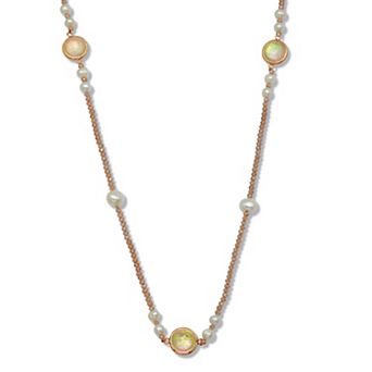 PalmBeach Jewelry Simulated Opal and Simulated Pearl Goldtone Beaded Necklace 38-inch