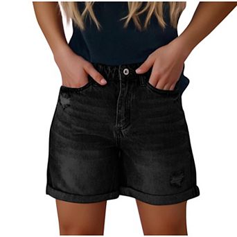 Womens Denim Shorts Stretchy High Waisted Ripped Loose Fit Casual Summer Beach Jeans Shorts