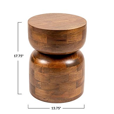 Hello Honey Round Mango Wood Stacked End Grain Accent Table, Walnut Finish