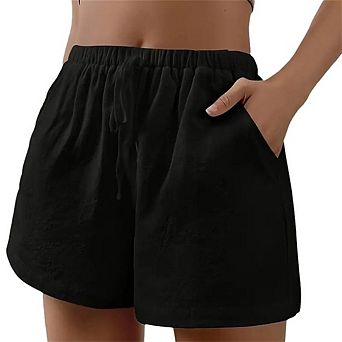 Women's Elastic Waist Lounge Shorts Casual Loose Beach Summer Shorts with Pockets