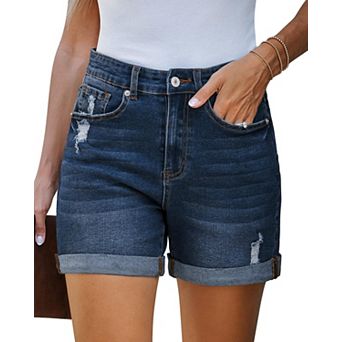 Womens High Waisted Stretchy Denim Shorts Ripped Distressed Cut Off Shorts with Pockets