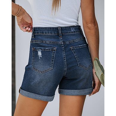 Womens High Waisted Stretchy Denim Shorts Ripped Distressed Cut Off Shorts with Pockets