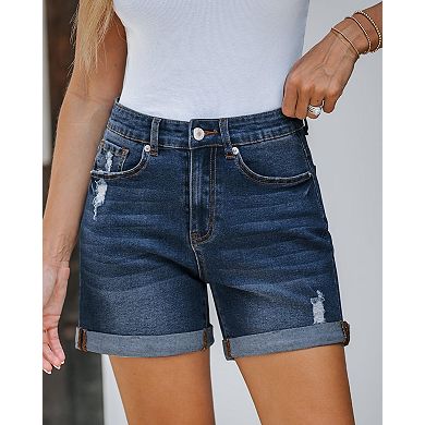 Womens High Waisted Stretchy Denim Shorts Ripped Distressed Cut Off Shorts with Pockets