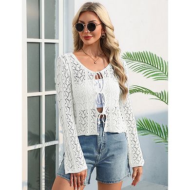 Women's V-Neck Open Front Long Sleeve Cardigan Knit Sweater