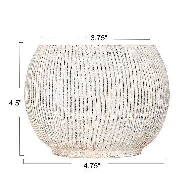Hello Honey Distressed Cream Terracotta Planter with Fluted Texture