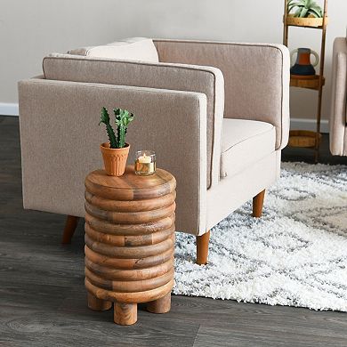 Hello Honey Dossier Vintage Solid Wood End Table or Stool, Natural Finish