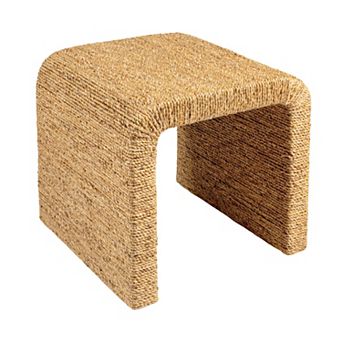 Hello Honey Woven Water Hyacinth & Acacia Wood End Table with Waterfall Edge