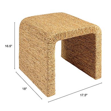 Hello Honey Woven Water Hyacinth & Acacia Wood End Table with Waterfall Edge