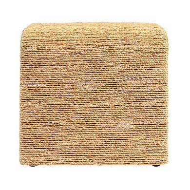 Hello Honey Woven Water Hyacinth & Acacia Wood End Table with Waterfall Edge