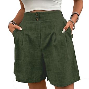 Womens Dressy Wide Leg Shorts High Waisted Tailored Pleated Business Casual Work Trouser Shorts