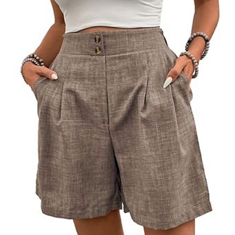 Womens Dressy Wide Leg Shorts High Waisted Tailored Pleated Business Casual Work Trouser Shorts