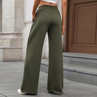 Womens Wide Leg Sweatpants Casual Loose Solid Color Comfy Lounge Joggers with Pockets