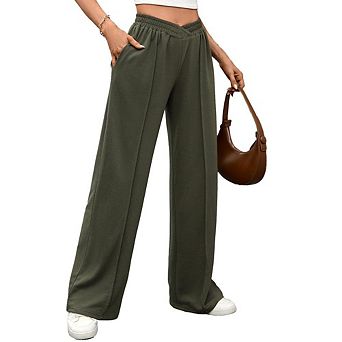 Womens Wide Leg Sweatpants Casual Loose Solid Color Comfy Lounge Joggers with Pockets