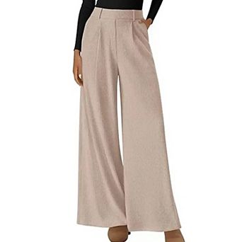 Wide Leg Pants for Women Dressy Business Casual Elastic High Waisted Ribbed Lounge Palazzo Trousers