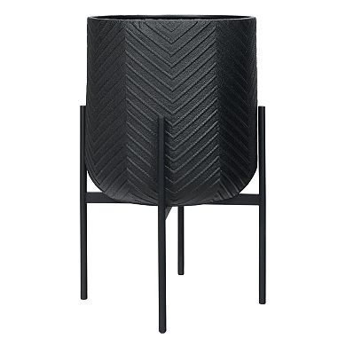 Hello Honey Round Metal Planter with Chevron Pattern on Stand, Black