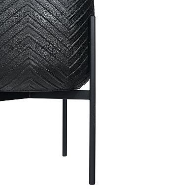 Hello Honey Round Metal Planter with Chevron Pattern on Stand, Black