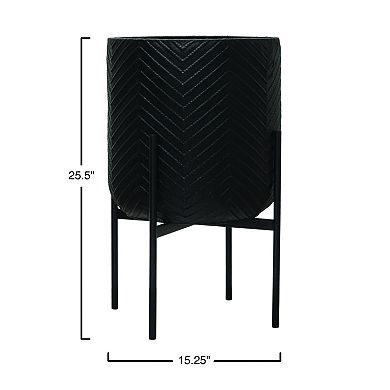 Hello Honey Round Metal Planter with Chevron Pattern on Stand, Black