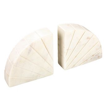 Hello Honey Modern Arched Semicircle Marble Bookends with Carved Detail, Set of 2, White