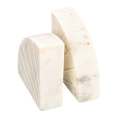 Hello Honey Modern Arched Semicircle Marble Bookends with Carved Detail, Set of 2, White