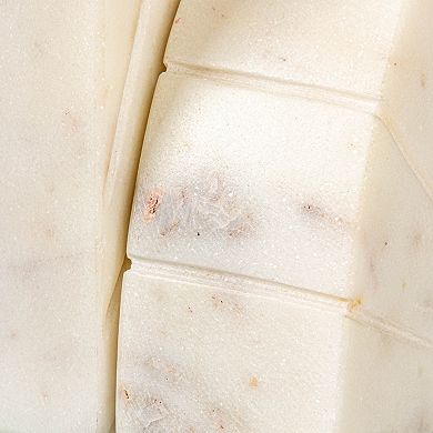 Hello Honey Modern Arched Semicircle Marble Bookends with Carved Detail, Set of 2, White