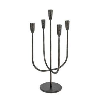 Hello Honey Round Hand-Forged 5 Taper Metal Candelabra, Black