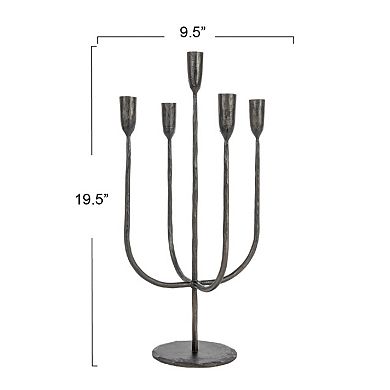 Hello Honey Round Hand-Forged 5 Taper Metal Candelabra, Black