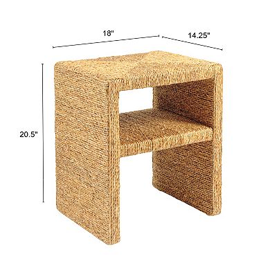 Hello Honey Woven Water Hyacinth & Acacia Wood End Table