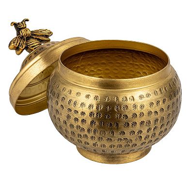Hello Honey Round Hammered Metal Container with Finial