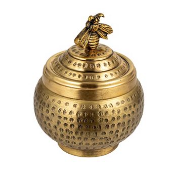 Hello Honey Round Hammered Metal Container with Finial