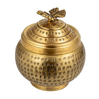 Hello Honey Round Hammered Metal Container with Finial