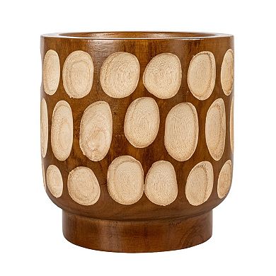 Hello Honey Hand-Carved Wood Planter with Dots