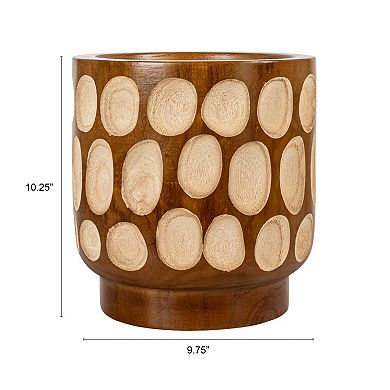 Hello Honey Hand-Carved Wood Planter with Dots