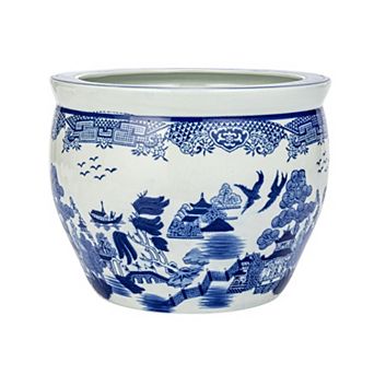 Hello Honey Hand-Painted Stoneware Planter, Blue and White